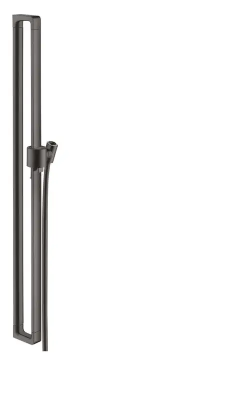 Brausestange von AXOR in Brushed Black Chrome, vertikal montiert mit einem Brauseschlauch. Schlichtes Design, geeignet für Badezimmerinstallationen.